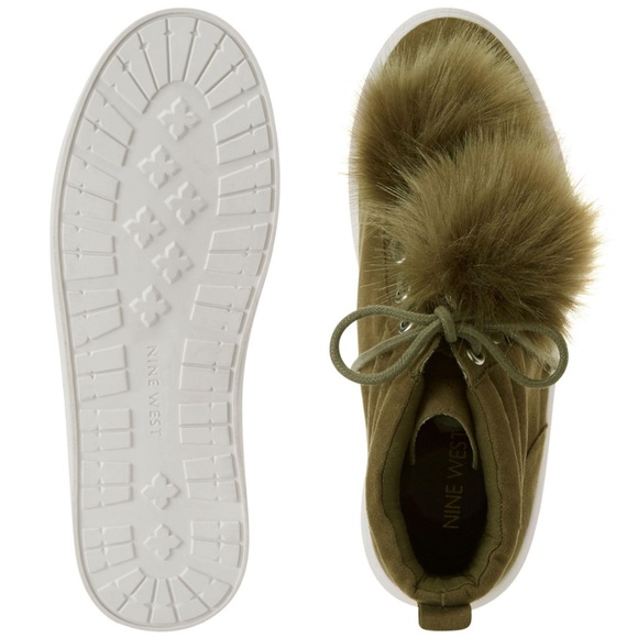 Nine West Faux Suede Pom Pom High Top Sneakers - Picture 2 of 11